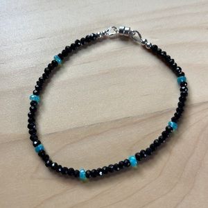 Black spinel and Apatite bracelet- sterling silver